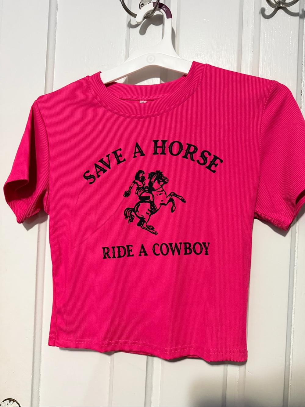 Hot Pink Graphic Tee - Save a Horse Ride a Cowboy